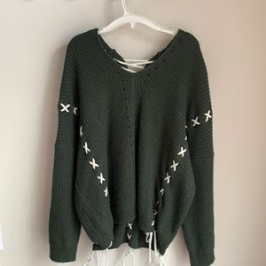Green lace back fab’rik sweater